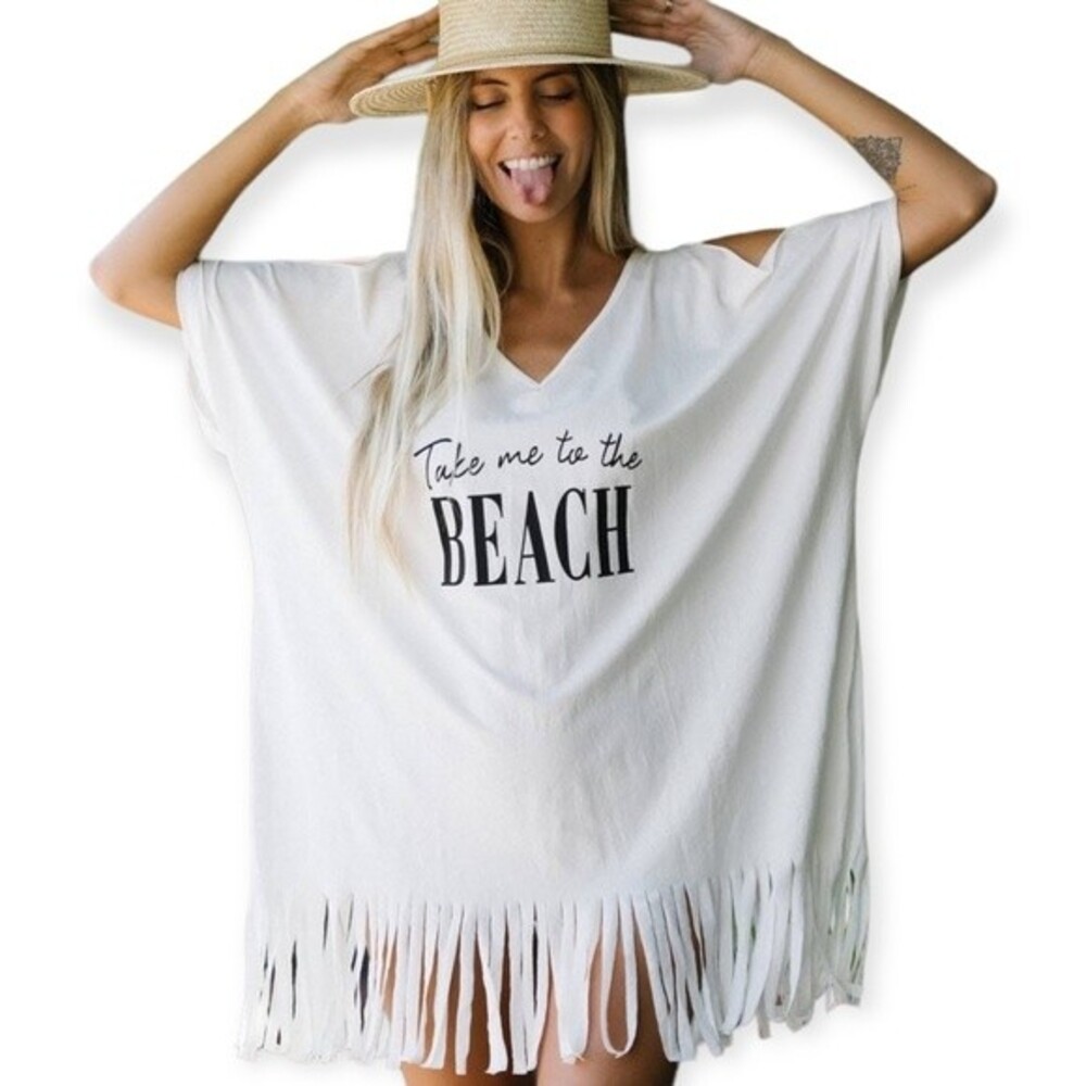 Take Me To The Beach Cold-Shoulder Fringe Coverup Dress